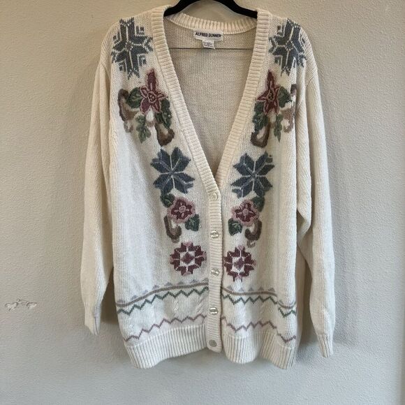 Vintage Alfred Dunner Cardigan Sweater XL Floral Embroidered Cottagecore V Neck - Picture 1 of 7